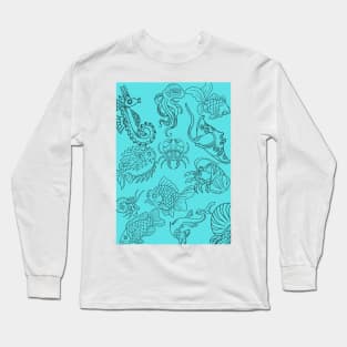 SEA ANIMALS SEAMLESS BLUE BACKGROUND DESIGN Long Sleeve T-Shirt